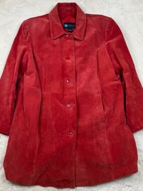 Relativity Genuine Leather Jacket Vintage '90s Red Suede Button Up Women's XL